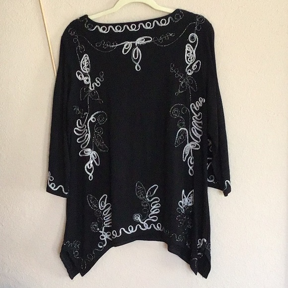 GORGEOUS floaty black & silver embroidered sleeved tunic, XL - Picture 5 of 6